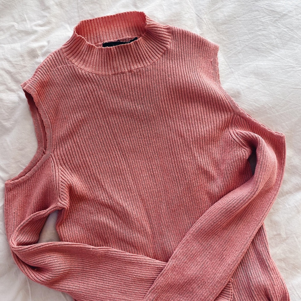 Pink Cold Shoulder Sweater